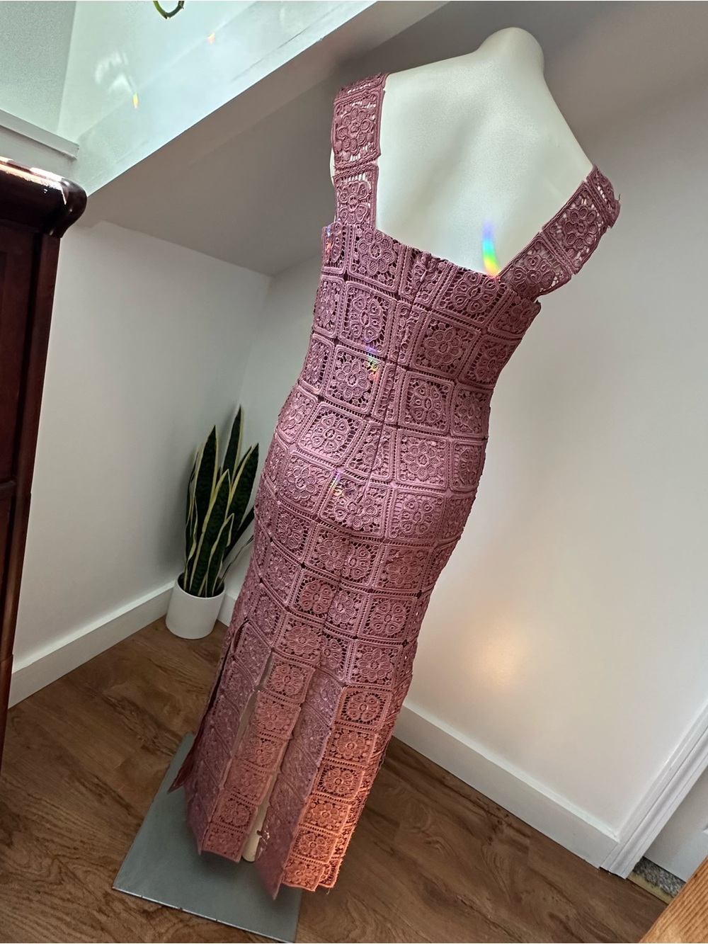 Just Me Mauve Crochet Maxi Dress with Square Neck - Picture 8 of 11